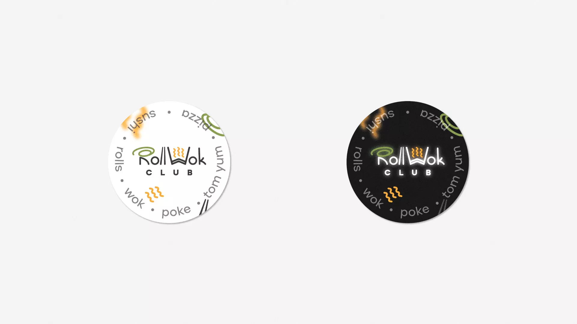 Разработка наклеек для суши-бара «Roll Wok Club» в Александровске-Сахалинском