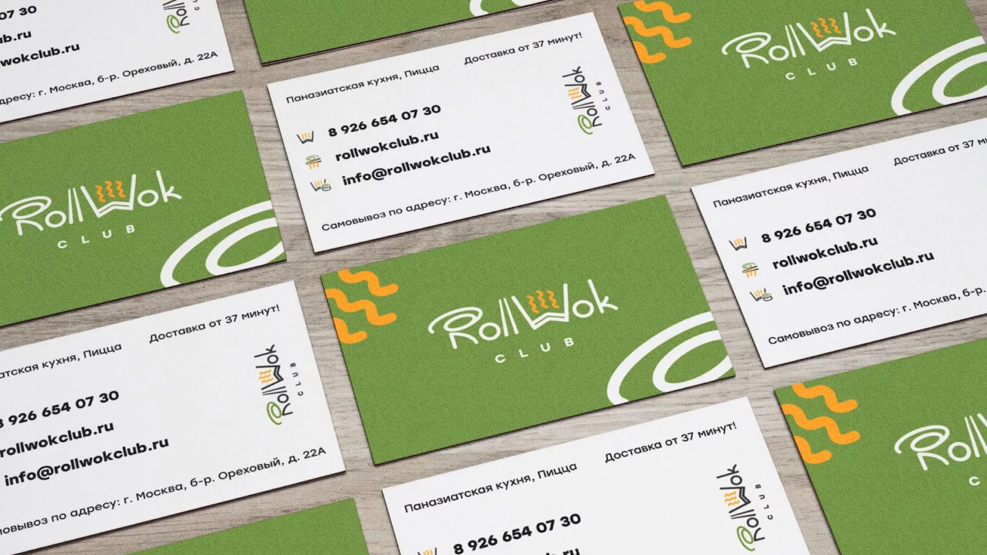 Разработка дизайна визиток суши-бара «Roll Wok Club» в Александровске-Сахалинском